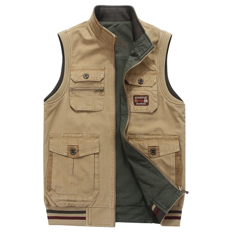 Gilet Cargo Outdoor da Uomo 100% Cotone Reversibile Multitasca Giacca Senza Maniche per Viaggi Fotografia Gilet Casual