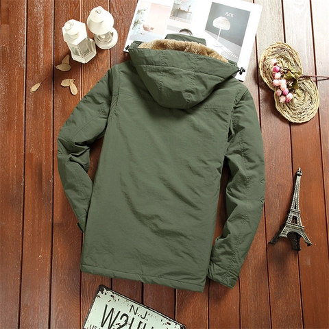 Giacca Tattica da Uomo Casual Outdoor Foderata in Pile Antivento Con Cappuccio Misto Lana Multitasca Militare Ricamato Cappotto
