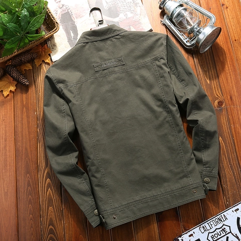 Giacca Cargo da Uomo in Cotone Vintage Stile Militare Americano Ricamata Tasche Multiple Bavero Casual Outdoor Antivento