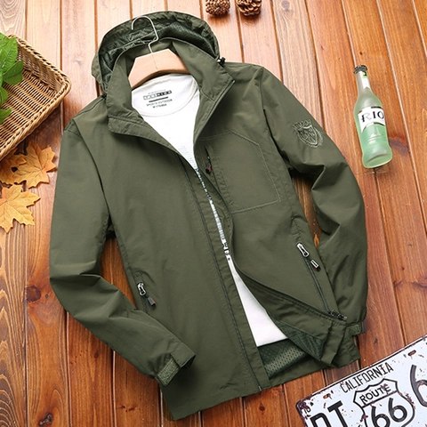 Men Casual Hooded Outdoor Jacket Windproof Waterproof Lightweight Outerwear Zip Up Fashion Sportswear For Spring Autumn
