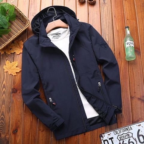 Men Casual Hooded Outdoor Jacket Windproof Waterproof Lightweight Outerwear Zip Up Fashion Sportswear For Spring Autumn