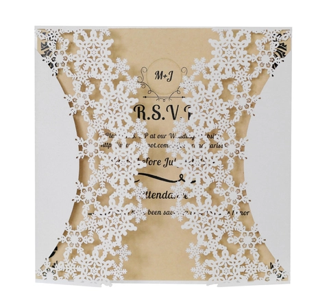 Laserschnitt Schneeflocke Hochzeit Einladungskarten Set Mit Schleife Weißes Perlmuttpapier Weihnachtsfeier Grußkarten Einladungen