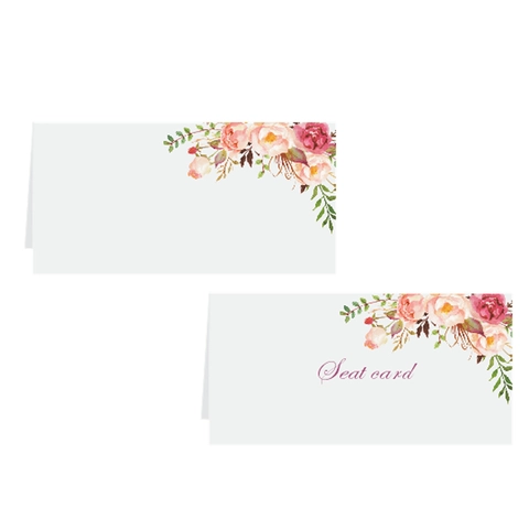 European Rose Floral Printed Wedding Place Cards White Pearlescent Paper Tent Seating Name Cards For Banquet Party Decoration