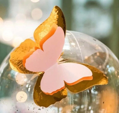 3D Double Layer Metallic Butterfly Wall Stickers Gold Pink Paper Butterfly Decoration For Home Party Wedding Cake Ornament