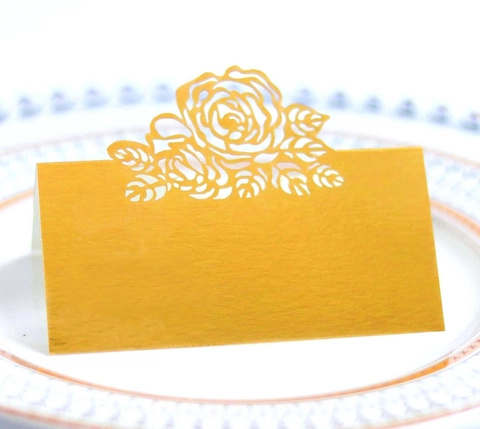 Élégants Marque-Places Rose Découpe Laser Pour Mariage Table Fête Papier Nacré Ajouré Cartes De Nom Pour Événement Banquet
