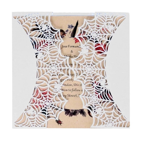 Laser Gesneden Spinnenweb Halloween Uitnodiging Set Parelmoer Papier Kraft Binnenpagina Vintage Wenskaart Voor Feest Bruiloft