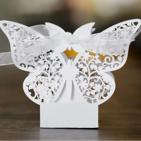 Hohl Schmetterling Bonbonschachtel Lasergeschnitten Perlglanzpapier Geschenkbox Mit Band Für Hochzeit Party Gastgeschenk Romantisch Floral