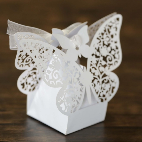 Hohl Schmetterling Bonbonschachtel Lasergeschnitten Perlglanzpapier Geschenkbox Mit Band Für Hochzeit Party Gastgeschenk Romantisch Floral