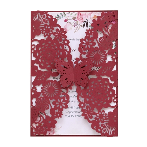Europäische Lasergeschnittene Hochzeit Einladungskarten Perlmuttpapier Hohl Schmetterling Blumen Einladungen Für Geburtstag Party