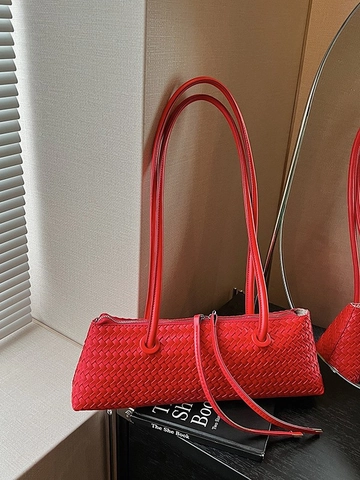 Damen Gewebte Achseltasche Minimalistische PU Leder Baguette Tasche Einfache Umhängetasche Mode Nische Handtasche Für Den Alltag