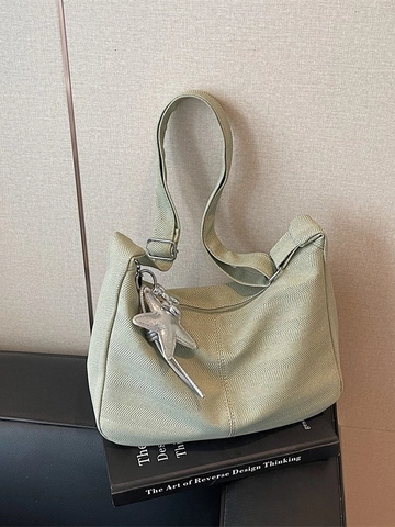 Borsa Hobo in Tela da Donna a Grande Capacità Motivo a Spina di Pesce Ciondolo a Stella Borsa a Tracolla Semplice Borsa Casual
