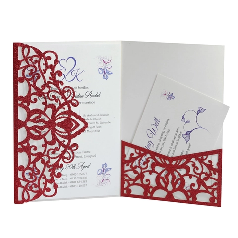 Set di Biglietti d'Invito per Matrimonio in Carta Brillantinata Tagliata al Laser Con Buste Per Fidanzamento San Valentino