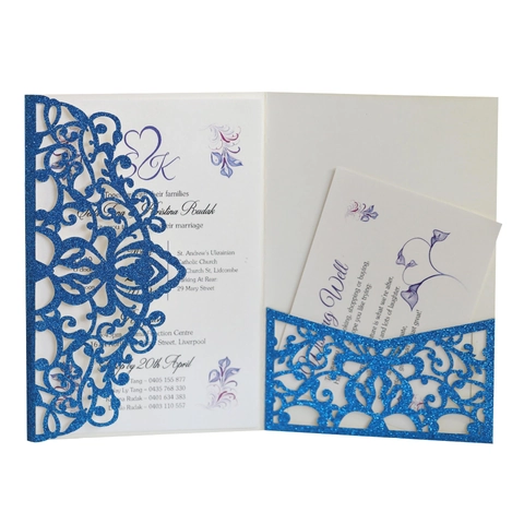 Set di Biglietti d'Invito per Matrimonio in Carta Brillantinata Tagliata al Laser Con Buste Per Fidanzamento San Valentino