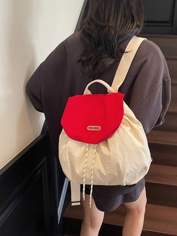 Sac à Dos à la Mode Plissé Couleur Contrastée pour Femmes Grande Capacité Voyage Navettage Décontracté