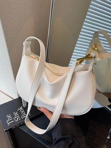 Grand Sac Bandoulière Crescent en Cuir PU pour Femmes Sac à Épaule Dumpling Plissé Minimaliste Tendance Motif Litchi
