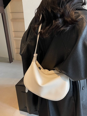 Grand Sac Bandoulière Crescent en Cuir PU pour Femmes Sac à Épaule Dumpling Plissé Minimaliste Tendance Motif Litchi