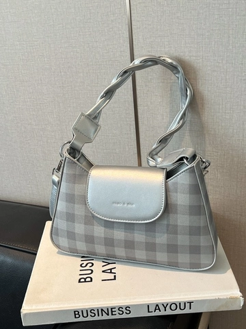 Borsa a Tracolla a Quadretti da Donna in Pelle PU con Tracolla Intrecciata Sottobraccio Piccola Borsa Quadrata con Patta