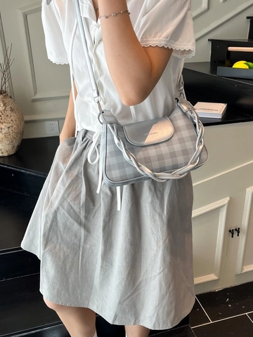 Borsa a Tracolla a Quadretti da Donna in Pelle PU con Tracolla Intrecciata Sottobraccio Piccola Borsa Quadrata con Patta