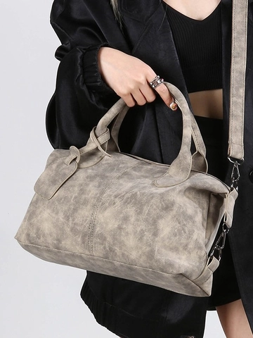 Retro Women PU Leather Boston Pillow Bag Casual Shoulder Crossbody Bag Large Capacity Commuting Top Handle Bag With Adjustable Strap