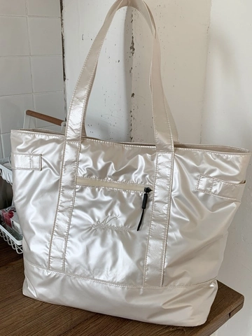 Metallic Quilted Tote Bag Large Capacity PU Leather Shoulder Bag For Women Fashion Embroidered Letter Casual Handbag