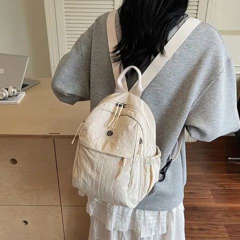 Minimalist Lightweight Casual Backpack For Women Simple Fabric Travel Schoolbag With Multi Pockets Stylish Daily Commute Rucksack