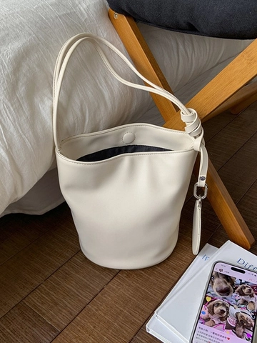 Borsa a Secchiello Casual da Donna in Pelle PU Con Borsellino Rotondo Tracolla a Nodo Borsa a Tracolla di Grande Capacità