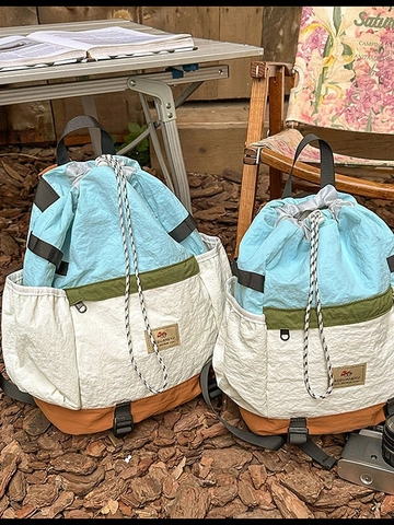 Sac à Dos Extérieur Patchwork Imperméable Léger Nylon Grande Capacité Cordon Voyage Casual Étudiant École