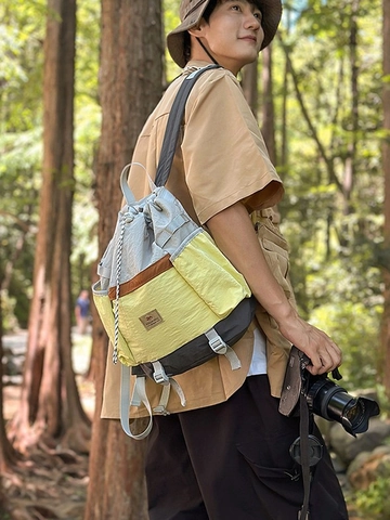 Sac à Dos Extérieur Patchwork Imperméable Léger Nylon Grande Capacité Cordon Voyage Casual Étudiant École
