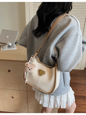 Trendy Women PU Leather Stitched Hobo Bucket Bag Vintage Solid Color Crossbody Underarm Shoulder Bag For Casual Daily