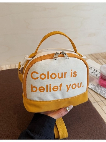 Dames Mode Canvas Bowlingtas Mini Kleurblokkering Crossbody Tas Letterprint Casual Handtas Veelzijdige Schoudertas