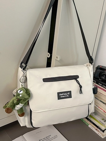 Sac Messenger en Nylon Grande Capacité pour Femmes Hommes Style Workwear Japonais Sac Bandoulière École Sac de Banlieue Avec Pendentif Dinosaure