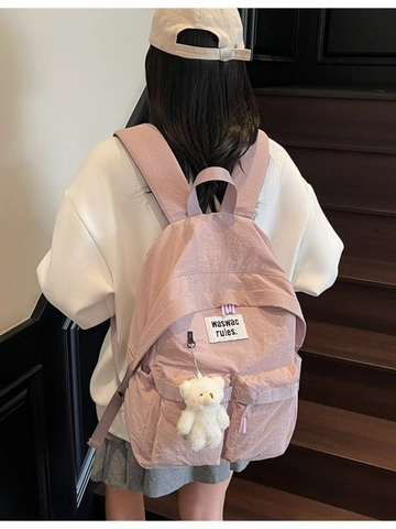 Large Capacity Canvas Backpack For Women Casual School Bag With Plush Bear Pendant Fashion Travel Outdoor Rucksack