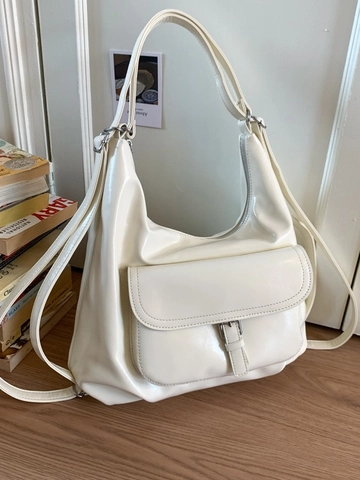 Women Large Capacity PU Leather Hobo Bag Multi-functional Backpack Glossy Metallic Shoulder Crossbody Dumpling Bag Daily Commute