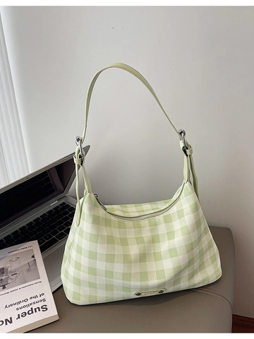 Borsa a Tracolla Donna a Scacchi Gingham Moda Casual Hobo Spalla Minimalista in Pelle PU Cucitura Borsa Tote