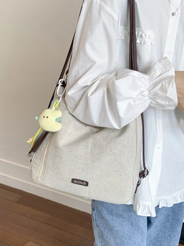 Women Large Capacity Canvas Shoulder Bag Vintage Casual Tote Backpack For School Commuting Travel Multifunctional Hobo Bag