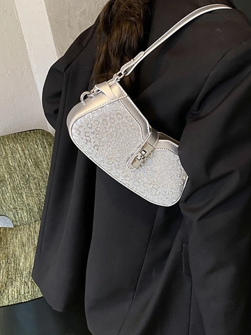 Mode High End Silber PU Pailletten Baguette Unterarmtasche Leopardenmuster Glitzer Schulter Crossbody Eimer Tasche Für Damen