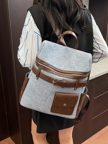 Zaino da Donna alla Moda Grande Capacità in Pelle PU Vintage con Tasche Multiple per Scuola Viaggio Uso Quotidiano