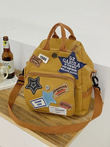 Sac à Dos Multifonctionnel en Toile Vintage pour Femmes Patchwork Rétro Grande Capacité Sac à Bandoulière École Streetwear Casual