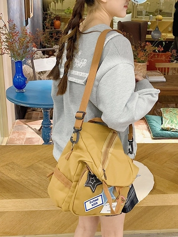 Sac à Dos Multifonctionnel en Toile Vintage pour Femmes Patchwork Rétro Grande Capacité Sac à Bandoulière École Streetwear Casual
