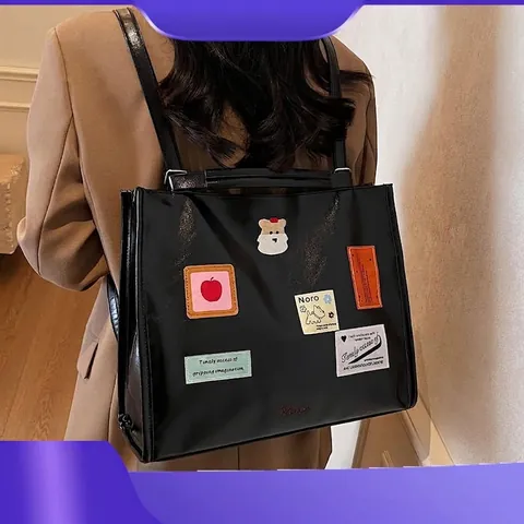 Borsa Tote in Pelle PU di Grande Capacità Per Donna Moda Applique Cartone Animato Borsa a Tracolla Casual Viaggio Borsa a Mano