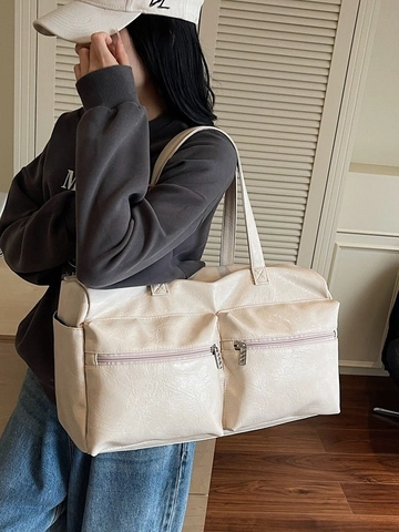 Bolsa de Viaje de Cuero PU de Gran Capacidad Color Sólido Bolsa de Deporte Ligera Bolso de Mano para Viajes de Fin de Semana Fitness Unisex