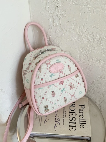 Zaino Mini da Donna con Stampa Orso Trapuntato in Pelle PU Stile Coreano Zainetto alla Moda per il Tempo Libero Quotidiano