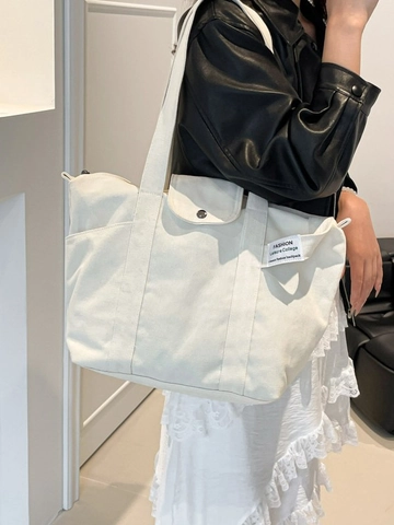 Bolso Tote de Lona de Gran Capacidad para Mujer Bolso de Hombro de Moda para Escuela Trabajo Bolso de Compras de Color Sólido