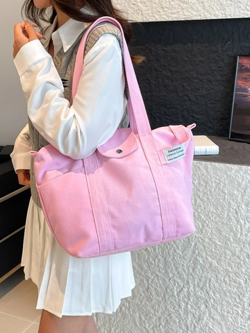 Bolso Tote de Lona de Gran Capacidad para Mujer Bolso de Hombro de Moda para Escuela Trabajo Bolso de Compras de Color Sólido