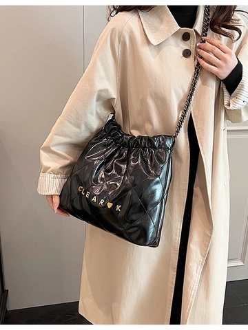 Sac Seau en Cuir PU Matelassé pour Femmes Grande Capacité Sac Bandoulière Chaîne Plissée Sac à Main Décontracté Mode