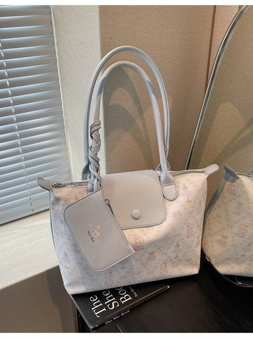 Sac Fourre-tout Imprimé Dessin Animé pour Femmes Grande Capacité Cuir PU Sac Bandoulière Avec Mini Pochette Ensemble Main