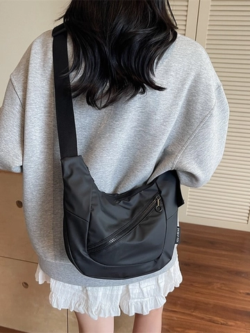 Borsa a Spalla a Mezzaluna in Nylon Minimalista da Donna Grande Capacità Borsa a Tracolla Regolabile Casual Quotidiana