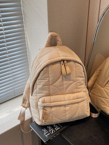 Mochila Acolchada para Mujer Gran Capacidad de Nailon Ligero Bolso de Hombro Acolchado Color Sólido Casual para Viajes