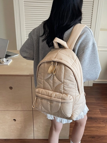 Mochila Acolchada para Mujer Gran Capacidad de Nailon Ligero Bolso de Hombro Acolchado Color Sólido Casual para Viajes