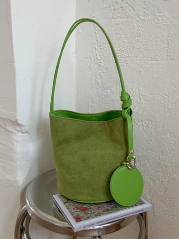 Vintage Frosted PU Leather Bucket Bag For Women Minimalist Shoulder Bag With Round Purse Charm Daily Casual Crossbody Bag